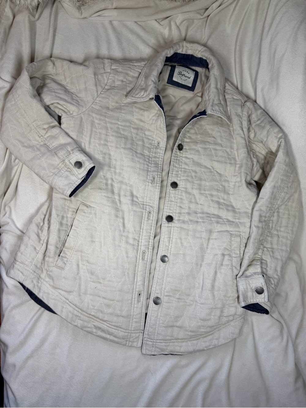 Jachs Quilted Button-Front Jacket in Off-White with Navy Trim